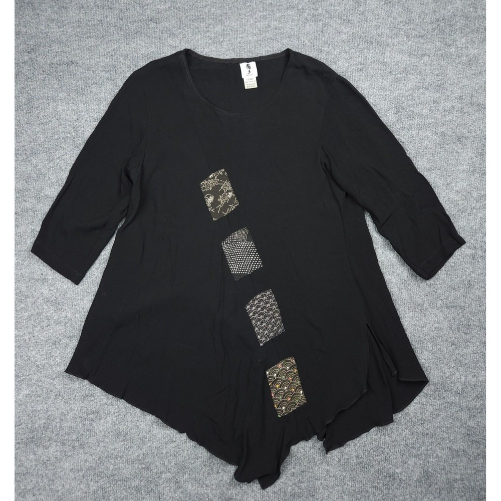 Yasuko Kimono Blouse Women's Small / Medium Black Made in USA Poly Silk